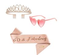 Axvxby 30° compleanno per donne 30° compleanno fascia regina e triara con strass e un paio di occhiali rosa a forma di cuore decorazione compleanno per donne (60 anni # rosa)