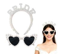 Axvxby Bride to Be, Bride to Be, cerchietto per capelli da sposa, con perle, a forma di cuore, occhiali da sole a forma di cuore, addio al celibato da donna, accessorio per sposa, addio al nubilato