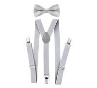 axy Bretelle a forma di Y per bambini, larghezza 2,5 cm, con papillon, 3 clip stabili per bambini dai 7 ai 12 anni, grigio chiaro, Taglia Unica