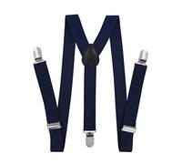 axy Bretelle a Y per bambini, larghezza 2,5 cm, con 3 clip forti, combinabili con papillon - Colori tinta unita HTK25-1, Nero/Blu, (7-12 anni anziano)