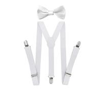 axy Bretelle a Y per bambini, larghezza 2,5 cm, con papillon, 3 clip stabili per bambini 7-12 anni, bianco, Taglia Unica