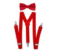 axy Bretelle a Y per bambini, larghezza 2,5 cm, con papillon, 3 clip stabili per bambini 7-12 anni, Colore: rosso, Taglia Unica