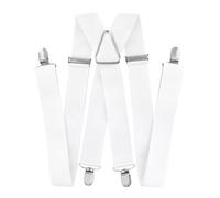 axy Bretelle bianche da uomo larghe 3,5 cm con 4 forti clip a forma di X, bianco, Taglia unica
