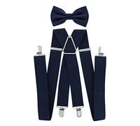 axy Bretelle con papillon per uomo, 4 clip stabili a forma di X, larghezza 3,5 cm, Nero/Blu, Taglia unica