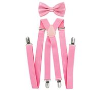 axy Bretelle da uomo con papillon - 4 forti clip a forma di X, Rosa (larghezza bretelle 2,5 cm), Taglia unica