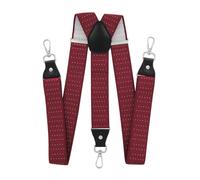 axy Bretelle da uomo con robusta chiusura a moschettone, regolabili in modo continuo, larghezza 3,5 cm, a forma di Y, elastiche, taglia unica, per uomini e donne, Pois rosso scuro e bianco, Taglia