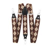 axy Bretelle da uomo con robusta chiusura a moschettone, regolabili in modo continuo, larghezza 3,5 cm, a forma di Y, elastiche, taglia unica, per uomini e donne, Motivo a rombi marrone, Taglia unica