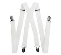Axy Bretelle da uomo e da donna, larghezza 2,5 mm con 4 forti clip a forma di X bianco bianco