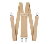 axy Bretelle da uomo larghe 2,5 cm a forma di H con 4 bretelle clip extra forti regolabili in lunghezza, beige., Taglia unica