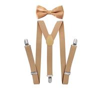 Axy - Bretelle per bambini a forma di Y con papillon - 2,5 cm di larghezza - 3 clip stabili per bambini di età 7-12 anni, beige., Taglia Unica