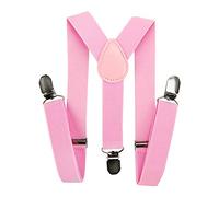 axy Bretelle per bambini a forma di Y, larghe 2,5 cm, con 3 clip resistenti, abbinabili con farfallino - Tinta unita. Modello: HTK25-1, Colore: rosa., (7-12 anni anziano)