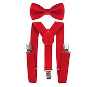 Axy Bretelle per bambini, forma a Y, di alta qualità, con papillon, tinta unita, 3 clip, tenuta extra forte rosso Rot