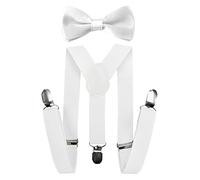 Axy Bretelle per bambini, forma a Y, di alta qualità, con papillon, tinta unita, 3 clip, tenuta extra forte bianco bianco