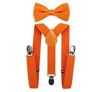 Axy Bretelle per bambini, forma a Y, di alta qualità, con papillon, tinta unita, 3 clip, tenuta extra forte arancione Orange