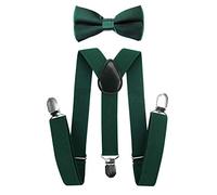 Axy Bretelle per bambini, forma a Y, di alta qualità, con papillon, tinta unita, 3 clip, tenuta extra forte verde verde