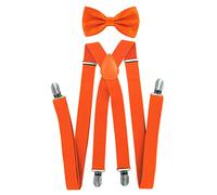 axy - bretelle per pantaloni da uomo con papillon - 4 Clip a forma di X con tenuta forte arancione (bretelle larghe 2,5 cm). taglia unica
