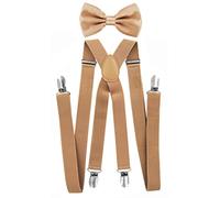 axy - bretelle per pantaloni da uomo con papillon - 4 Clip a forma di X con tenuta forte Beige (bretelle larghe 2,5 cm). taglia unica
