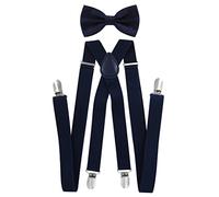 axy - bretelle per pantaloni da uomo con papillon - 4 Clip a forma di X con tenuta forte Blu scuro (bretelle larghe 2,5 cm). taglia unica