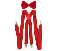 axy - bretelle per pantaloni da uomo con papillon - 4 Clip a forma di X con tenuta forte Rosso (bretelle larghe 2,5 cm). taglia unica