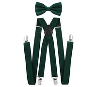 axy - bretelle per pantaloni da uomo con papillon - 4 Clip a forma di X con tenuta forte Verde (bretelle larghe 2,5 cm). Taglia unica