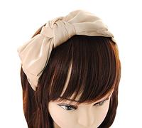 axy Cerchietto per capelli con doppio fiocco in raso, 16 cm x 7,5 cm, stile vintage, HRS1A (beige)