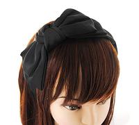 axy Cerchietto per capelli con doppio fiocco in raso, 16 cm x 7,5 cm, stile vintage, HRS1A (nero)
