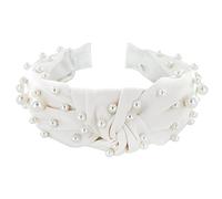 axy Cerchietto per capelli con perle e nodo rivestito in raso vintage, splendida fascia per capelli da donna HR35AP (bianco)