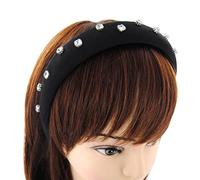 axy Cerchietto per capelli con tessuto imbottito e pietre preziose - Cerchietto per capelli da donna HRK2BS (nero)