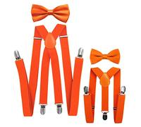 axy - Look coordinato padre-figlio, bretelle con papillon set per uomo, donna, bambini. arancione Orange (Herren 2,5cm + Kinder Hosenträger Breit 2,5cm)