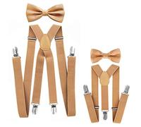 axy - Look coordinato padre-figlio, bretelle con papillon set per uomo, donna, bambini. beige Beige (Herren 2,5cm + Kinder Hosenträger Breit 2,5cm)