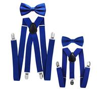 axy - Look coordinato padre-figlio, bretelle con papillon set per uomo, donna, bambini. blu Blau (Herren 2,5cm + Kinder Hosenträger Breit 2,5cm)