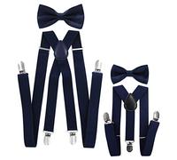 axy - Look coordinato padre-figlio, bretelle con papillon set per uomo, donna, bambini. blu Schwarzblau (Herren 2,5cm + Kinder Hosenträger Breit 2,5cm)