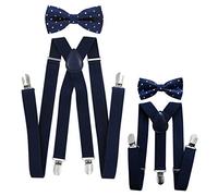 axy - Look coordinato padre-figlio, bretelle con papillon set per uomo, donna, bambini. blu Schwarzblaue Hosenträger Breit 2,5cm + Fliege Nr.12