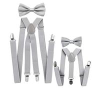axy - Look coordinato padre-figlio, bretelle con papillon set per uomo, donna, bambini. grigio Lichtgrau (Herren 2,5cm + Kinder Hosenträger Breit 2,5cm)