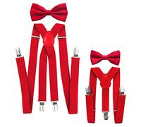 axy - Look coordinato padre-figlio, bretelle con papillon set per uomo, donna, bambini. rosso Rot (Herren 2,5cm + Kinder Hosenträger Breit 2,5cm)