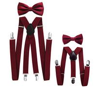 axy - Look coordinato padre-figlio, bretelle con papillon set per uomo, donna, bambini. rosso Weinrot (Herren 2,5cm + Kinder Hosenträger Breit 2,5cm)