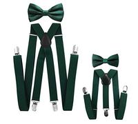 axy - Look coordinato padre-figlio, bretelle con papillon set per uomo, donna, bambini. verde Grün (Herren 2,5cm + Kinder Hosenträger Breit 2,5cm)