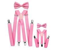 axy Set di bretelle con papillon per uomo e donna, 1-7 anni, Rosa (uomo 2,5 cm + bretelle per bambini larghe 2,5 cm), Taglia unica