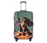 axzttupy Adorabile bassotto con stampa di grandi dimensioni custodia si adatta a quasi tutti i bagagli protezione per bagagli da viaggio personalizzata, nero, L, Nero, L