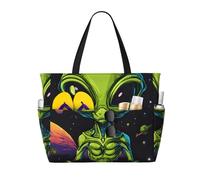 axzttupy Borsa da viaggio con stampa aliena verde di grande capacità, leggera, per vacanze, picnic, attività all'aperto