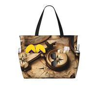 axzttupy Borsa da viaggio con stampa di bussola e vecchia mappa del mondo, grande capacità, leggera, per vacanze, picnic, attività all'aperto