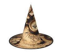 axzttupy Cappello da strega con stampa di bussola e vecchia mappa del mondo, unisex, accessorio per costume di carnevale, feste cosplay e feste