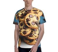 axzttupy Cookies Food Chocolate Chips Biscotti Stampa Uomo Manica Corta T-Shirt Elegante Girocollo Ufficio Atletica Occasione Abbigliamento quotidiano, Nero , S