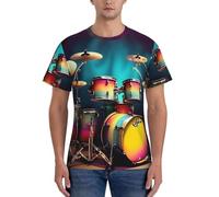 axzttupy Cool Drums Set Stampa Uomo Manica Corta T-shirt Allenamento Casual Gite Confortevole Abbigliamento quotidiano Sport, Nero , S
