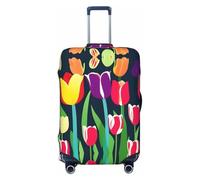 axzttupy Copertura per valigia grande con stampa di tulipani colorati, adatta a quasi tutti i bagagli, protezione personalizzata per bagagli da viaggio, Nero , XL