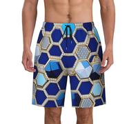 axzttupy Costume da bagno da uomo con stampa a esagoni blu e diamanti, pantaloncini leggeri, tasche funzionali pratiche e multiple, Nero , XXL