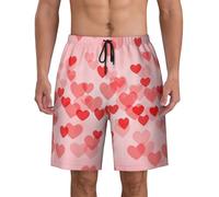 axzttupy Costume da bagno da uomo con stampa di cuori rossi, pantaloncini leggeri, tasche funzionali pratiche e multiple, Nero , S
