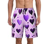 axzttupy Fashional - Costume da bagno da uomo con stampa di cuori viola, pantaloncini leggeri, tasche funzionali pratiche e multiple, Nero , XL