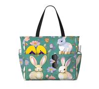 axzttupy Fiori Coniglietti Uccelli Stampa Grande Capacità Spiaggia Borsa da Viaggio Leggero Tote Vacanze Picnic Attività All'aperto