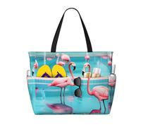 axzttupy Flamingo e piscina Stampa Grande Capacità Spiaggia Borsa da Viaggio Leggero Tote Vacanza Picnic Attività all'aperto